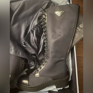 Prada Re-Nylon and Leather Lace-Up Boots